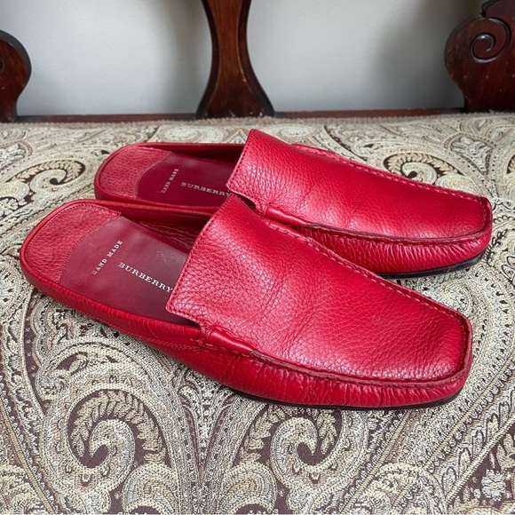 Burberry Hand Made Red Leather Slip On Squared Toe Mules Flats Shoes Size 7 - Picture 2 of 13